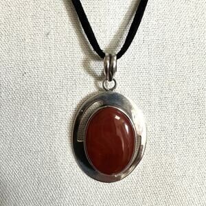 Western Gemstone Necklace Vintage Sterling Silver 925 Pendant Red Gem Stone